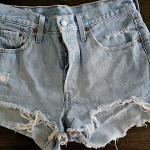Levi's Distressed Light Blue Denim Shorts